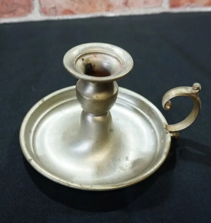 Vintage Early American Pewter by Web Silver Co Chamberstick Candle Holder