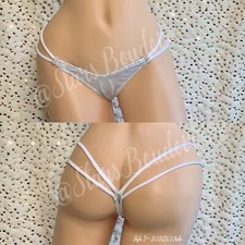 New Exotic Dancer Rave Wear White/Silver Holographic Thong W/Rhinestone Accents