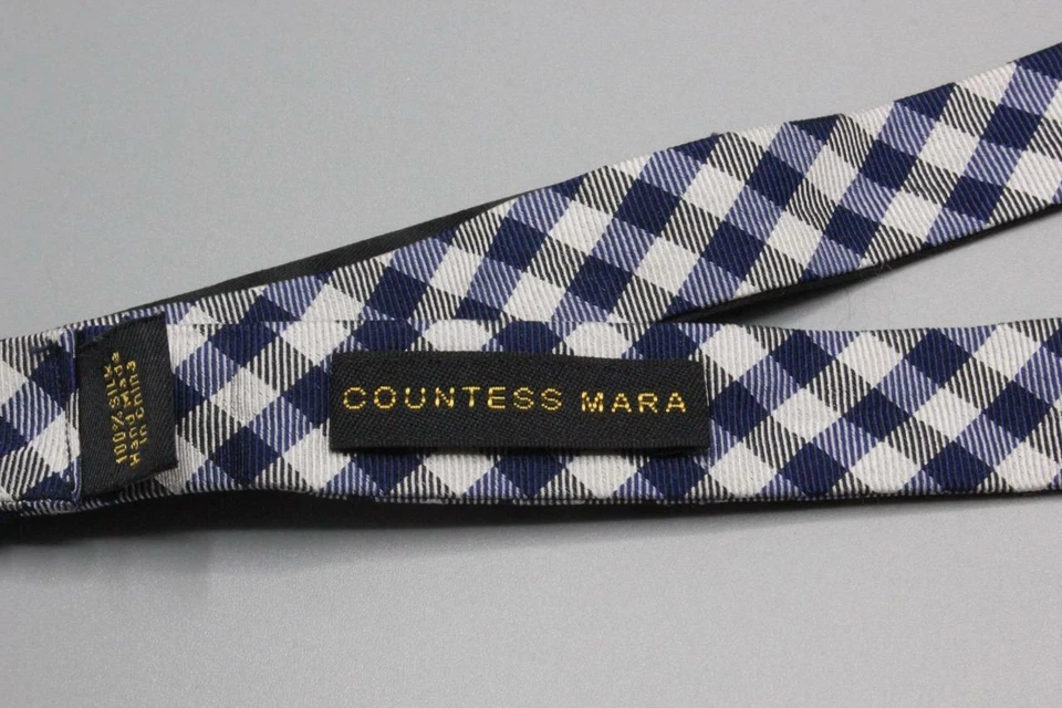 Pajarita de seda ajustable COUNTESS MARA. Cuadros azules y grises. Foto 3 de 3