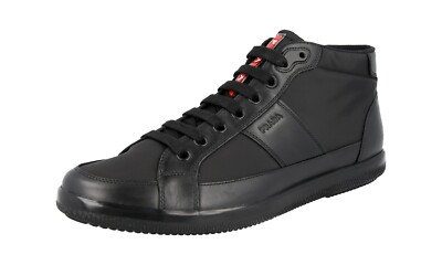 LUXURY PRADA HIGH-TOP SNEAKERS SHOES 4T2878 BLACK LEATHER US