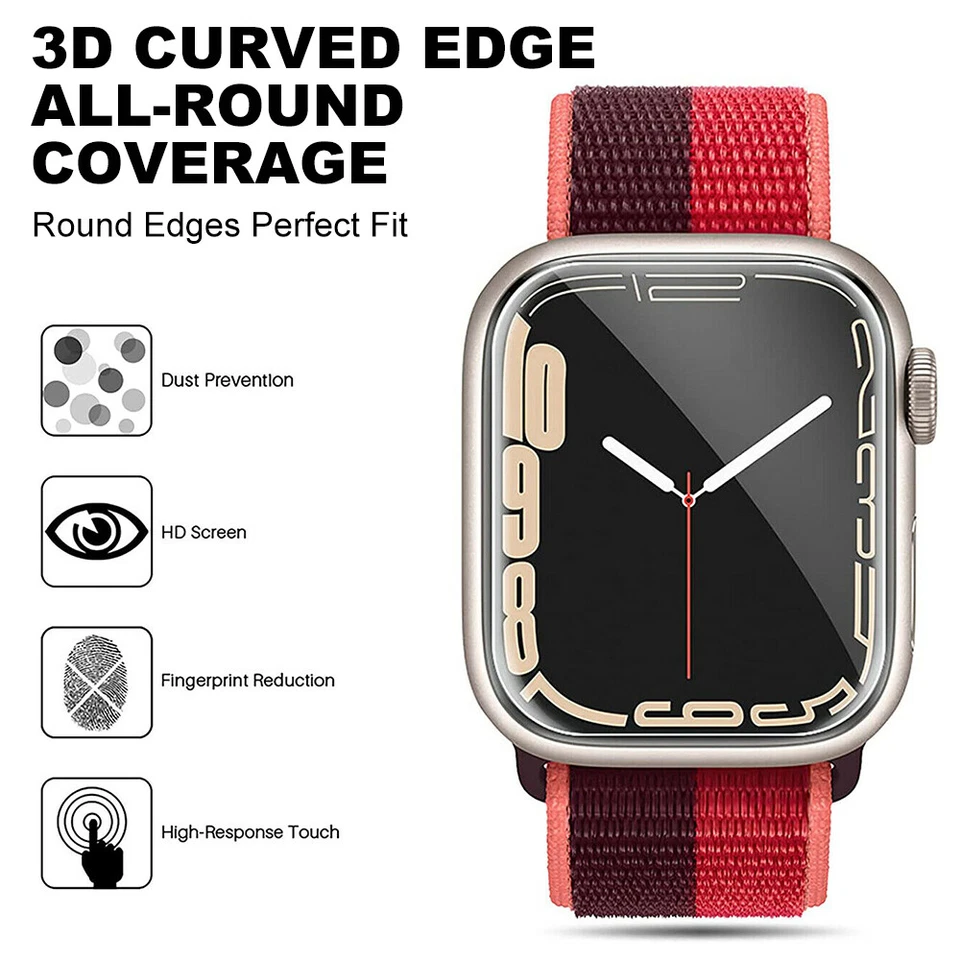 Fr Apple Watch Series 9 8 7 3D Edge Tempered Glass Full Screen Protector 41/45mm - Image 3 of 4