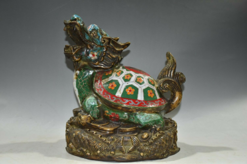 9.8'' Chinese Cloisonne Copper turtle Statue old Brass Animal sculpture - Picture 1 of 9