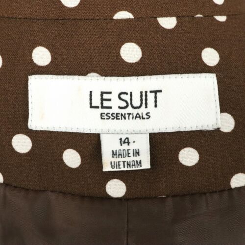 Le Suit Jacket Womens 14 Brown White Polka Dot Lined Blazer Buttons Career - Picture 3 of 13