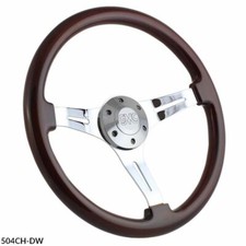 15 Chrome Steering Wheel With Dark Wood Grip And Retro Gmc Horn Button - 6 Hole