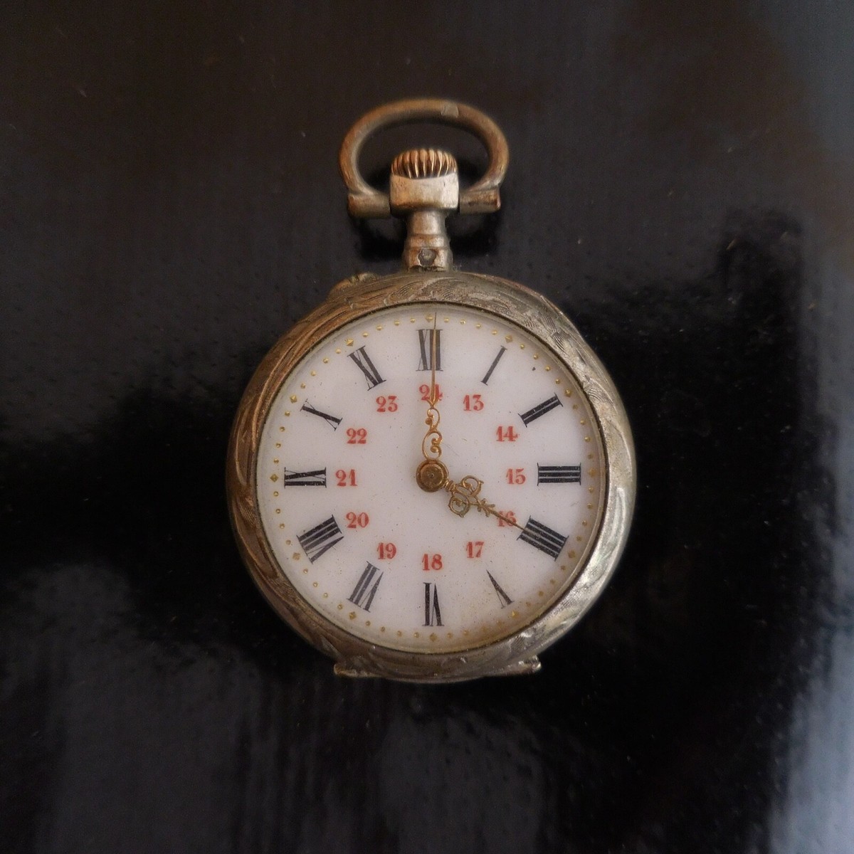 Montre à gousset femme NAVARRE Cognac argent or porcelaine bijou France  N4028