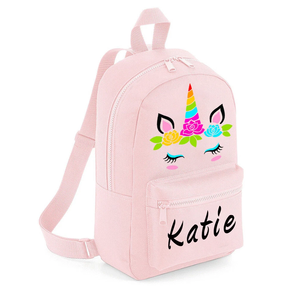 Personalised Kids Backpack Pink Any Name Unicorn Girls Back to School Bag