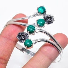Green Malachite Gemstone Handmade 925 Sterling silver Adjustable Cuff Bracelet