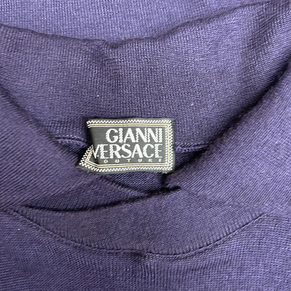 Suéter De Colección Gianni Versace Couture Para Hombre Cuello Púrpura Cachemira/Seda Talla 52 V Foto 3 de 4