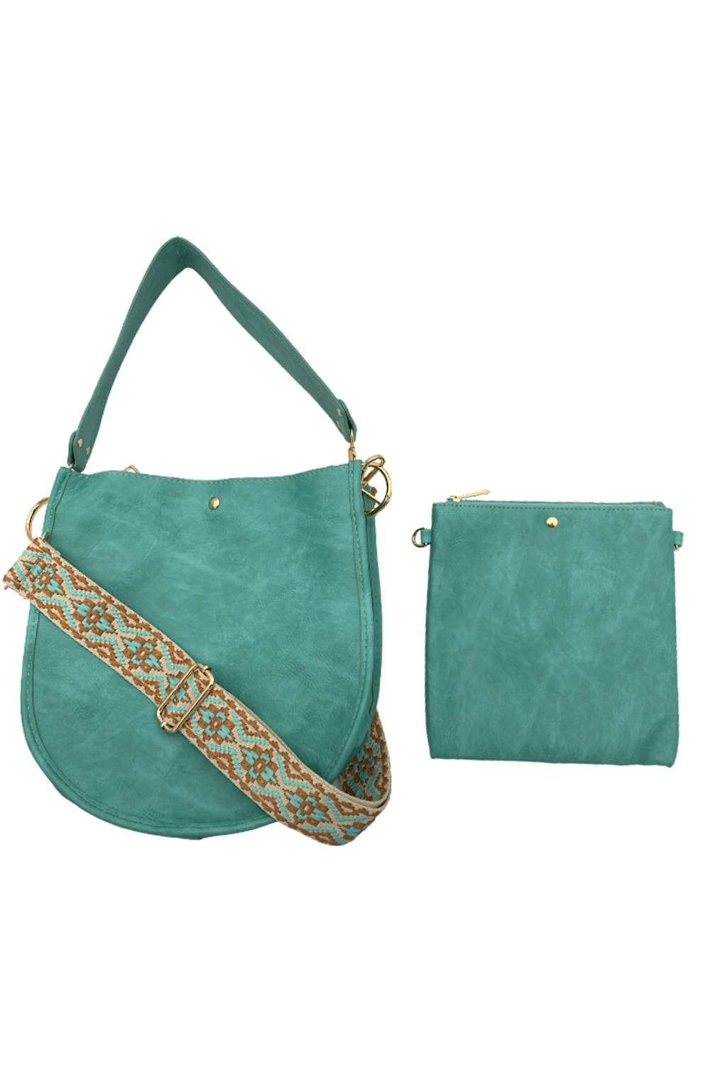 Сумка-мессенджер U-образной формы с двойным входом с двумя ремешками и сумкой цвета морской волны 5590₽