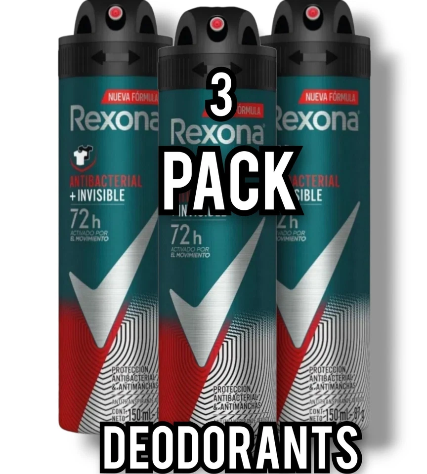 Paquete de 3 desodorantes en aerosol invisible desodorante Rexona para hombre 150 ml cada uno Foto 3 de 4