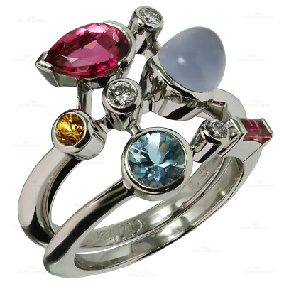 CARTIER Meli Melo Diamond Multicolor Gemtones Platinum Ring