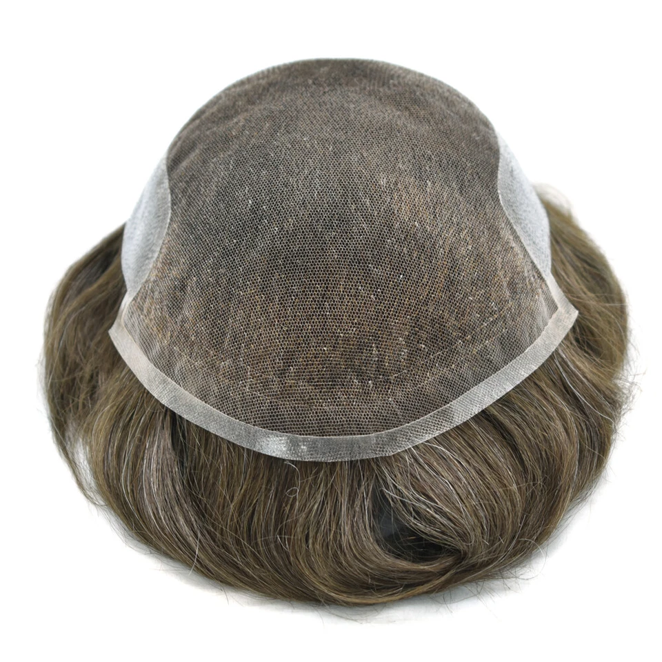 Peluca Swiss Lace Front Para Hombres Toupee Sistema de Reemplazo de Cabello Humano Piel PU Foto 3 de 4