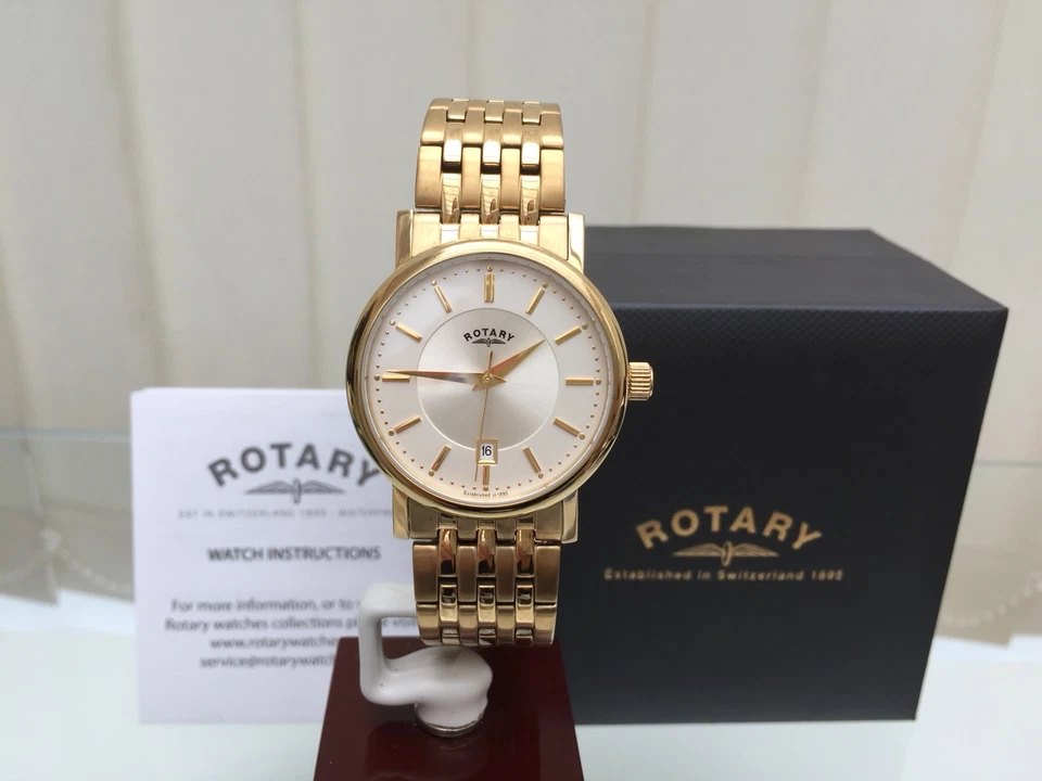 ROTARY mens watch Gold plated Slim Champagne dial Date RRP £230 Boxed - image 4 of 4