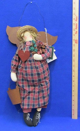 Ángel Jardinero Colgante de Pared Rojo Cuadros con Alas de Metal Arte Popular Primitivo Rústico  - Imagen 1 de 2