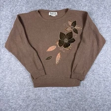 Vintage Vanessa Sweater Womens Large Brown Angora Rabbit Hair Y2K Floral Rave