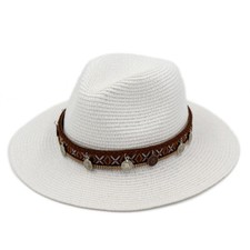 Women Summer Panama Hat Fedora Beach Sun Cap Wide Brim Roll up Hat Braided Belt