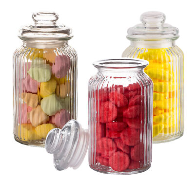 3x Bonbon-Gläser 1,3L mit Glas-Deckel Bonboniere Süßigkeiten Candy Bar Keksdosen