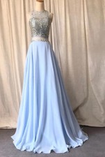 Women's Formal Embroidery Rhinestones beaded Long Evening Gown prom dress Size6