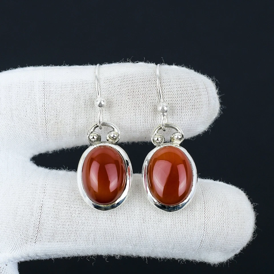 Orecchino In Argento Sterling 925 Fatto A Mano In Gemma Carneola Per Donne - Immagine 4 di 4