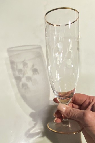 Vtg Lily Of The Valley 9” Tall Champagne Flutes Set Of 4 Etched Art Deco Gold - Picture 5 of 8