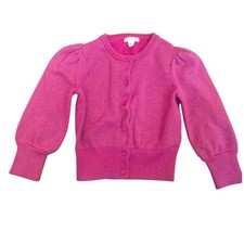 Crewcuts J.Crew Girls Pink Shimmer Puff Sleeve Cardigan Sweater Size 4-5 Dressy