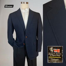 Vtg Austin Reed 42L Midnight Blue Flannel Blazer Shank Buttons Unconstructed