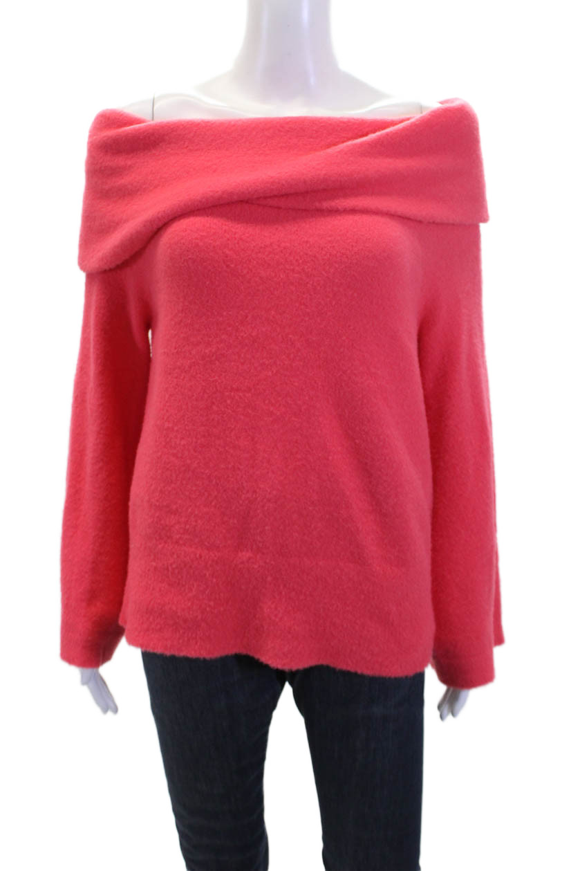 Flat White Womens Long Sleeve Off The Shoulder Knit Sweater Pink Size MFree Shipping in US $100+ Orders | $6.95 Orders Below