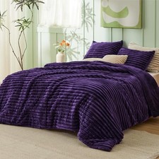 Fluffy Comforter Set - Super Soft Faux Fur Bed Set All Seasons Twin Purple