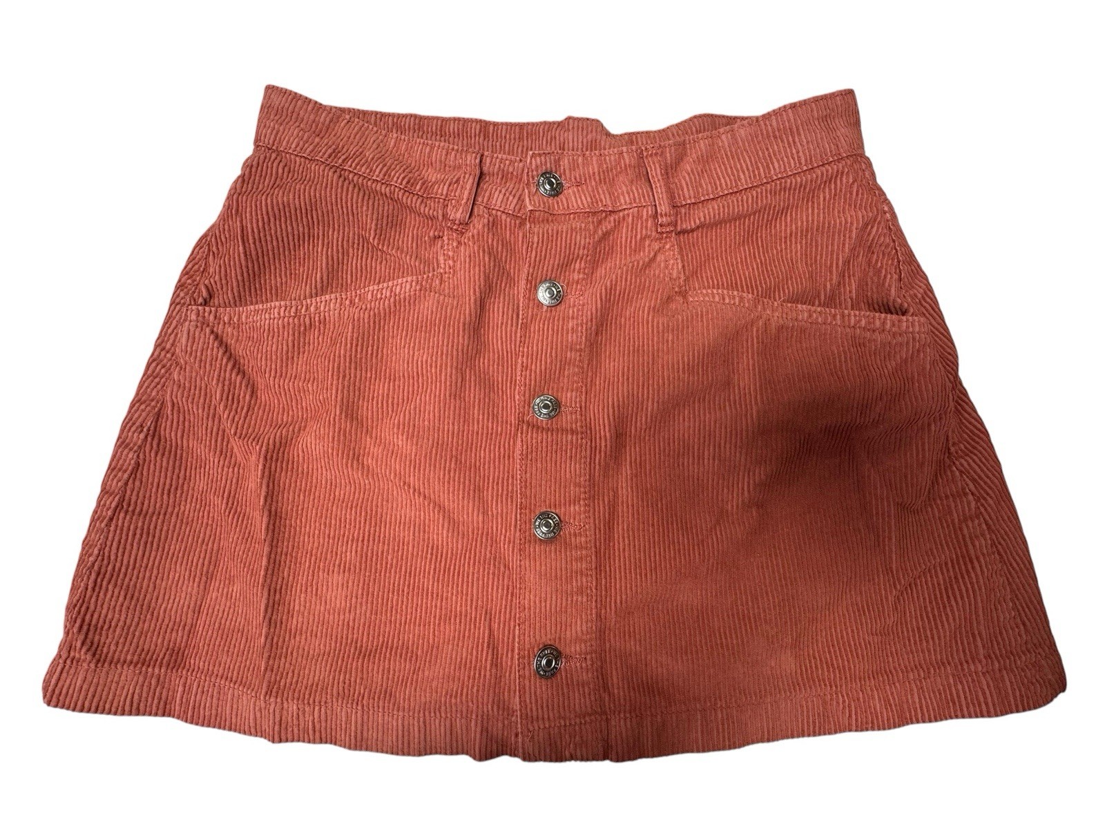 Free People Corduroy Mini Skirt Rust Button Front Cotton Womens 8 Boho