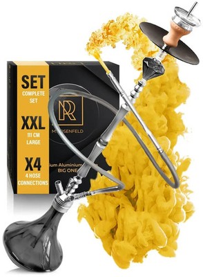 111CM Premium Aluminium Shisha Wasserpfeife Set 4 Anschlüsse Klick Gewinde Diffusor UK