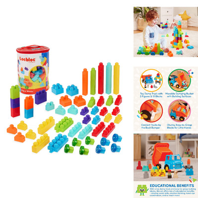 Battat Large Building Blocks 80 Colorful Pieces 8 Wheel Bricks Zippered Storage