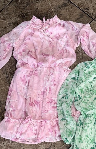 Girl’s GB Girls Dress Pink Floral Sheer Long Sleeves Tired Size M 10/12