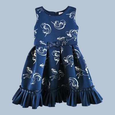 Wonder Nation Girls Blue Unicorn Fit & Flare Dress Size 5 Sleeveless
