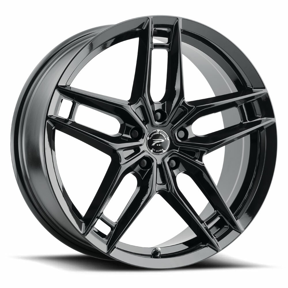 17" Platinum 464BK Lotus Gloss Black Clear Coat 17x8 Wheel 5x4.5 40mm Rim