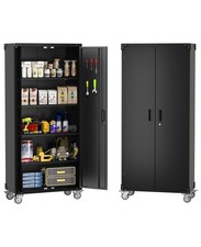 72" Storage Cabinet for Garage w/Door ,Pegboard  Wheels, Lockable Metal Cabinet