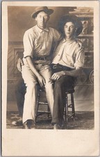 c1910s Real Photo RPPC Postcard Two Affectionate Young Men / Sitting on Lap