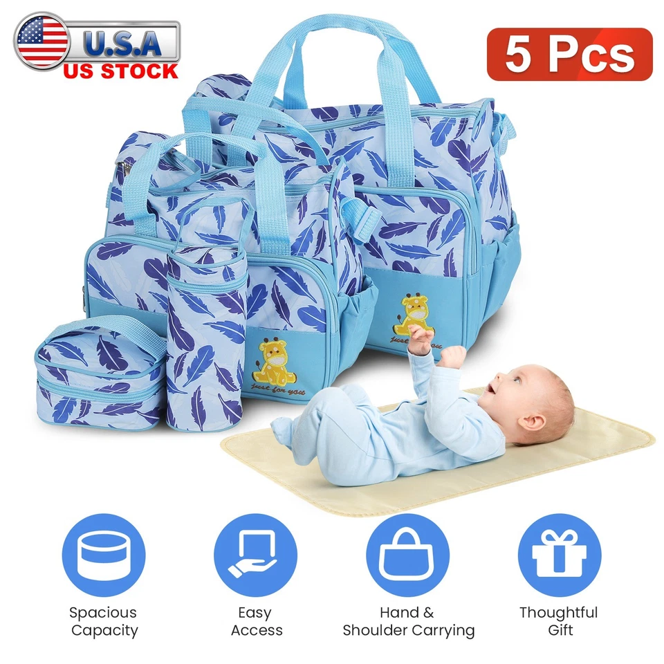 Juego de 5 bolsas de pañales para mamá bolsas de almacenamiento para pañales bolso de mano bolso de hombro para mamá Foto 2 de 4