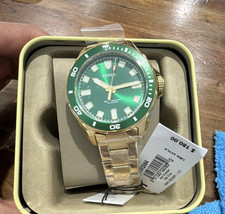 Fossil Sport Analog Green Dial Gold Metal Bracelet Men's Watch Original Box