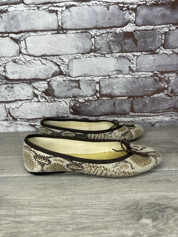 London Sole Brown Beige Snake Skin Print Bow Ballet Flats Women Sz 38EU/7.5M US - Image 4 of 4