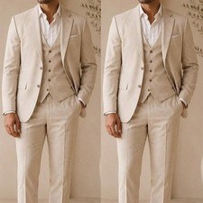 Khaki 3 Piece Men Suit Jacket Vest Pants Men Wedding Groom Casual Formal Outfit