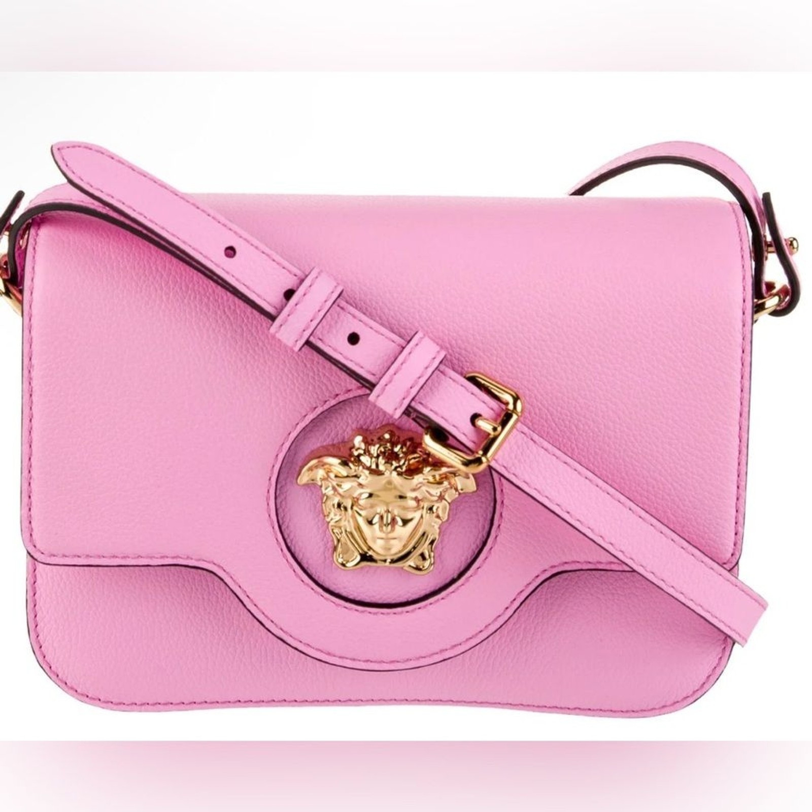 RRP US$1,895 Versace La Medusa Logo Plaque pink Pebbled Leather Bag NWT