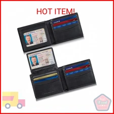 SERMAN BRANDS 2 ID Window Wallet for Men RFID Blocking Leather, Bifold Top Flip,