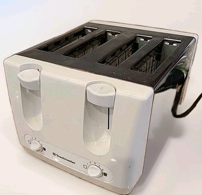Vintage TOASTMASTER 4-Slot Toaster Wide Bagel Size Model D165 White/Chrome WORKS
