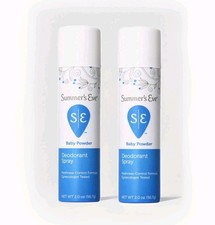 2x Summer's Eve Baby Powder Deodorant Spray 2oz NEW FRESH FREE SHIPPING