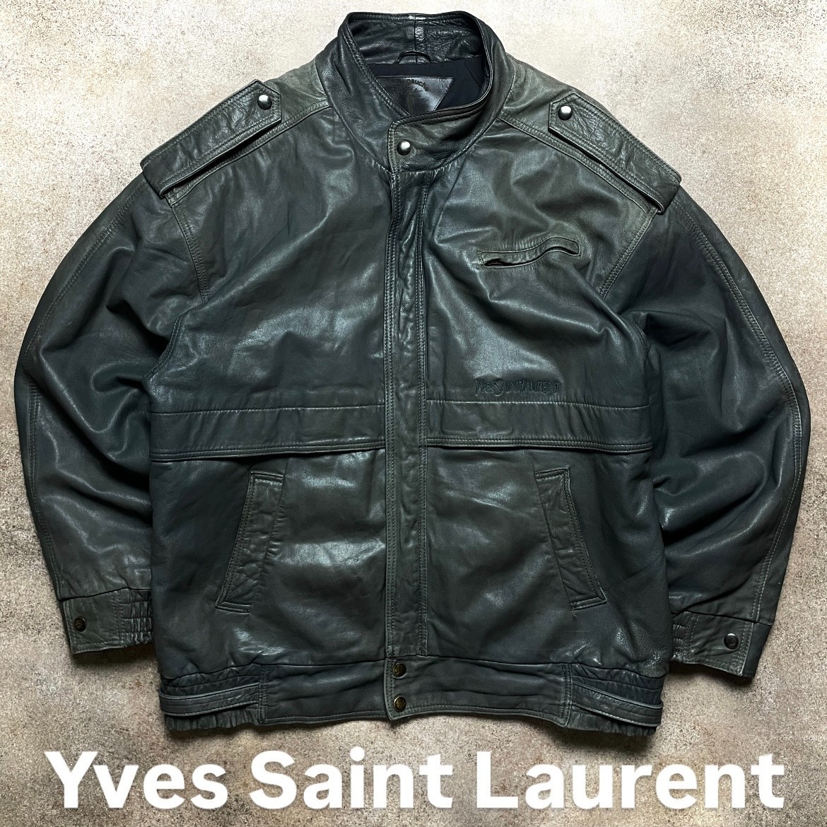 YVES SAINT LAURENT RIVE GAUCHE ライダース ⭐ Yves Saint Laurent Rive Gauche 80s Vintage Leather Gray Bomber