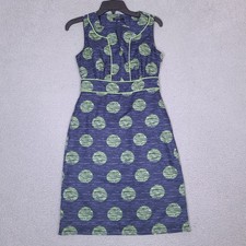 Banana Republic Dress Women 0 Blue Green Polka Dot Sleeveless Knee Length Sheath
