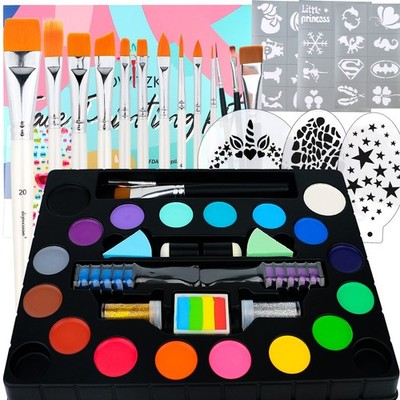 18 colors Face Painting Kit for kids With Pro face Paint Brushes water Based KIT