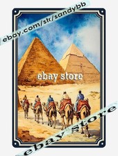 Camels Pyramids Metal Tin Sign Egyptian Desert Caravan ancient journey