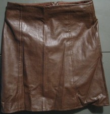 Russ Chestnut Brown Faux Leatherette 1970s A-Line Mini Skirt Girls 23" Waist