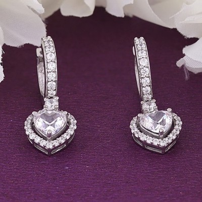 2Ct Heart Cut Simulated Diamond Drop Dangle Earrings 14k White Gold Plated